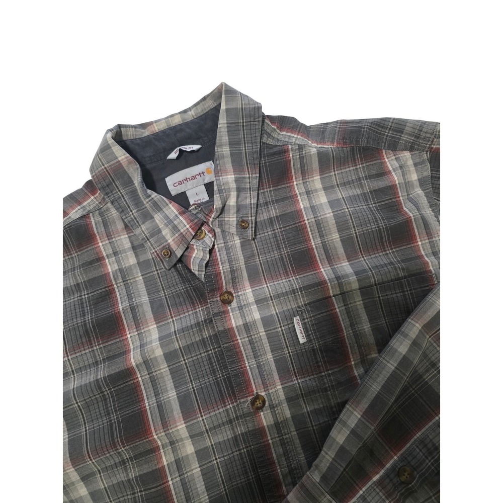 Carhartt Mens Relaxed Fit Plaid Button Down Shirt Grey Red Size Large EUC